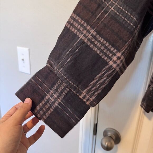 ASOS DESIGN Curve Oversized Flannel Shirt Brown Plaid NEW Size 14 Cotton Shacket - Picture 5 of 11